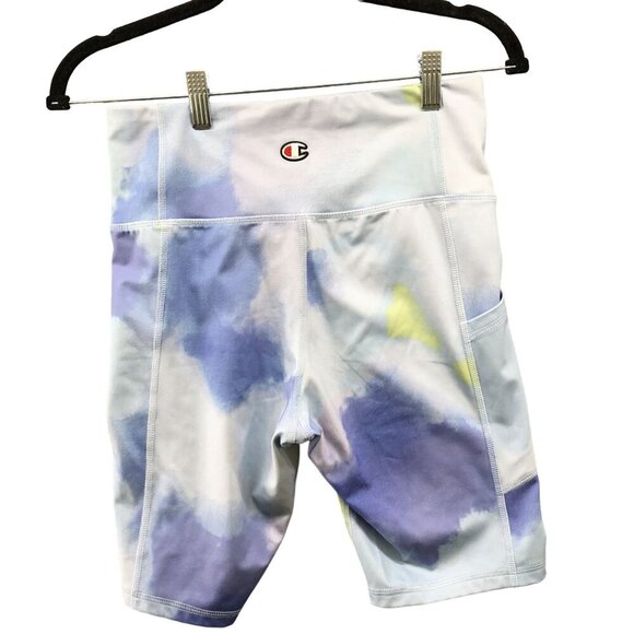 Champion Bike Shorts Womens M Blue Tie Dye Long Activewear Compression - Picture 2 of 7